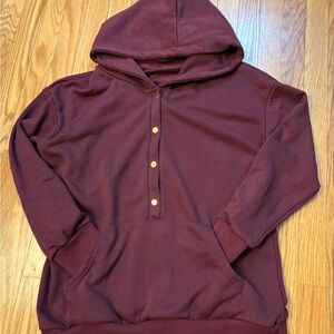 Amazon Women's Burgundy Hoodie with Gold Buttons